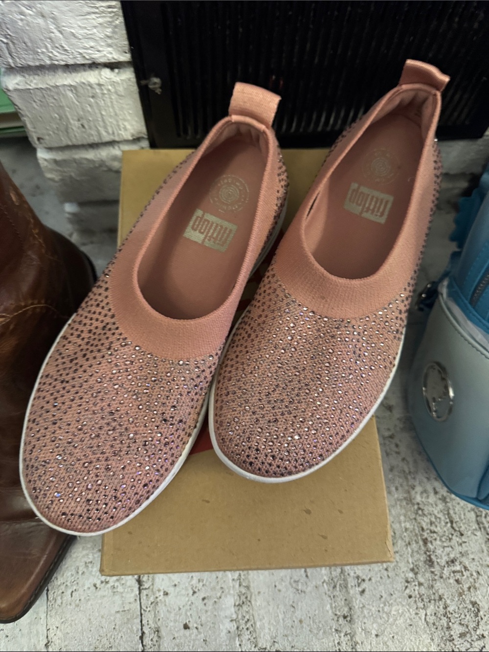 FitFlop Pink Rose Slip-On Rhinestone Knit Sneakers
